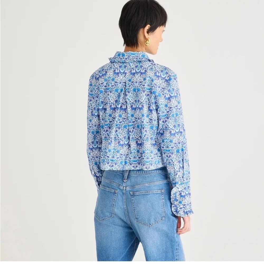 J. Crew Liberty Floral Ruffle cropped Button Down Long Sleeve Shirt - Picture 2 of 3